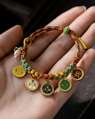 Tibetan Style Five - Directional Wealth and Luck Protection Bracelet - Stupa Crystal