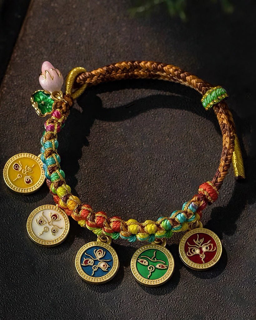 Tibetan Style Five - Directional Wealth and Luck Protection Bracelet - Stupa Crystal