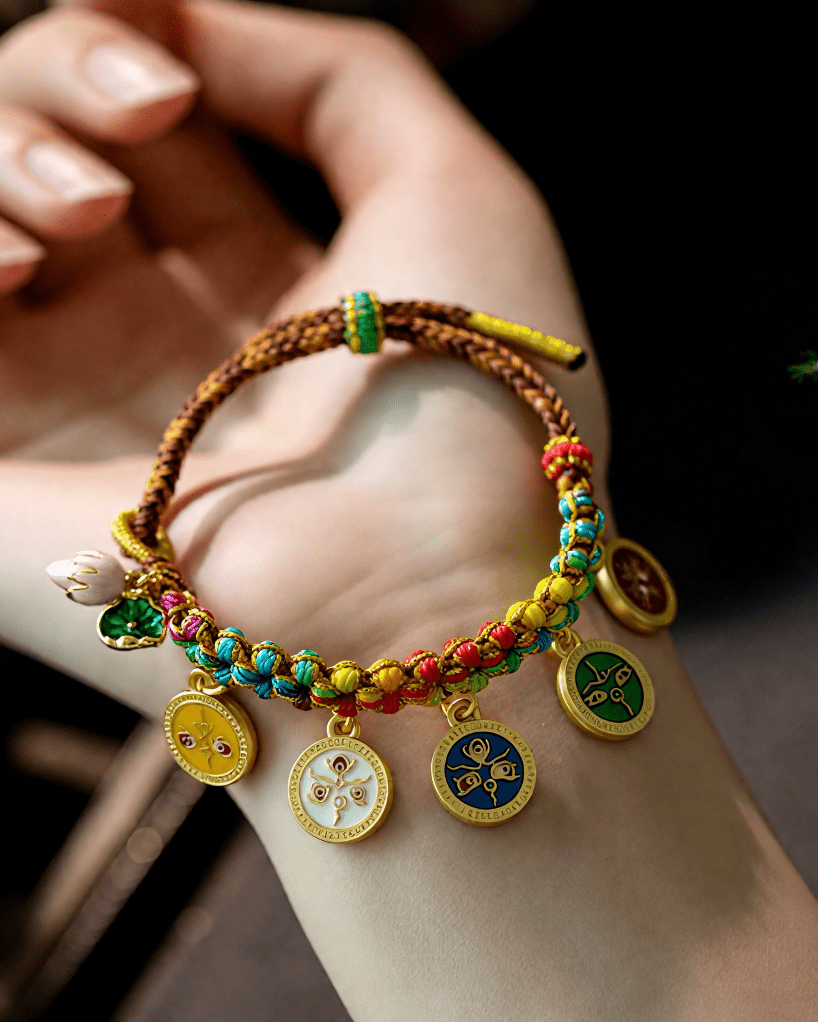 Tibetan Style Five - Directional Wealth and Luck Protection Bracelet - Stupa Crystal